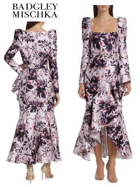 BADGLEY MISCHKA Printed Shapely Flounce Skirt Dress